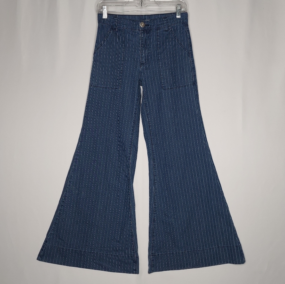 Litz Wide‎ Flare Bell Bottom Jeans Womens 27 Pinstripe Stretch 90s Grunge Hippie